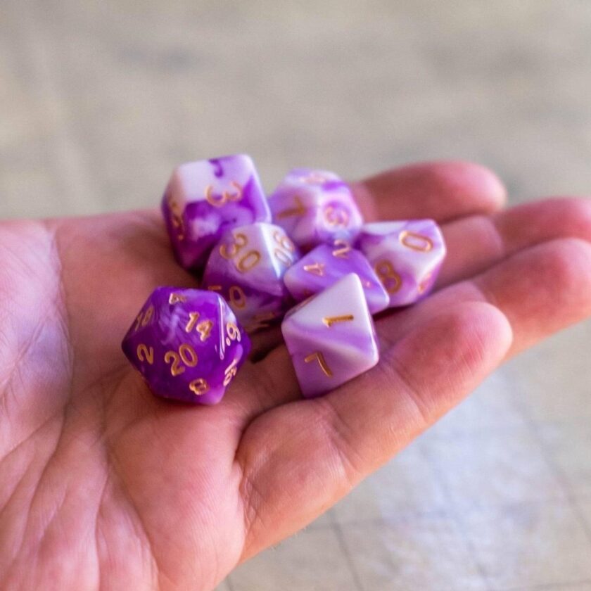 Two Tone Purple White Dice Set - Image 5