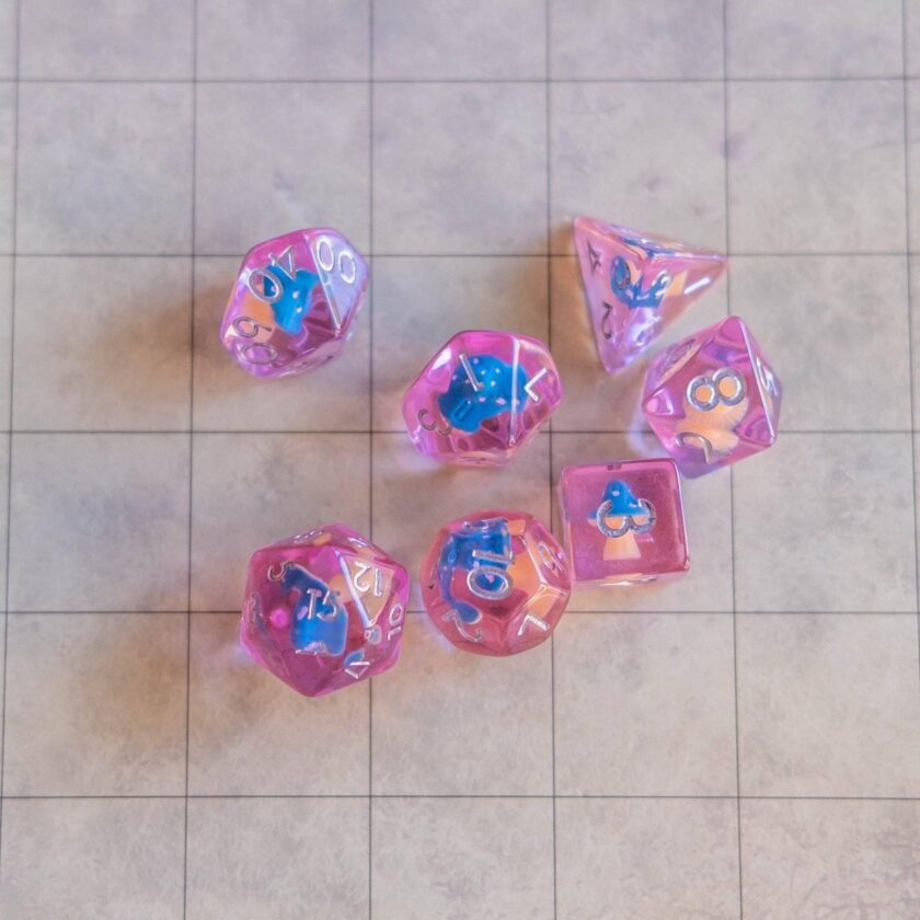 Pink with Blue Mushroom Dice Set - Image 4