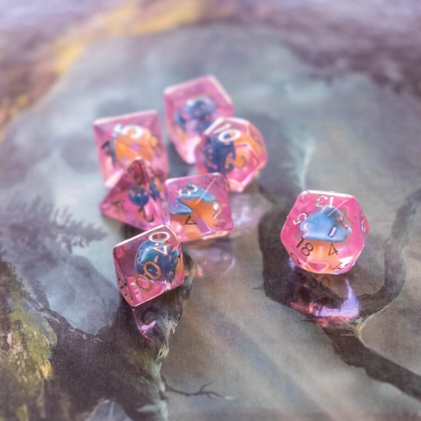 Pink with Blue Mushroom Dice Set - Image 5