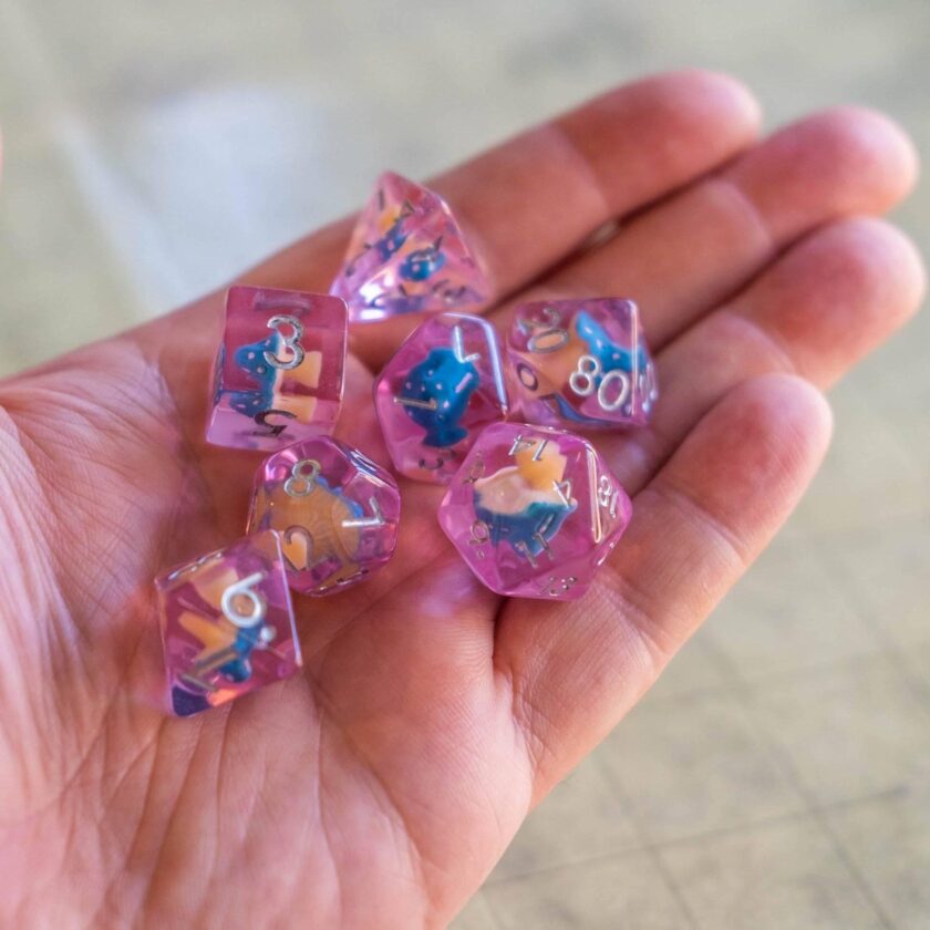 Pink with Blue Mushroom Dice Set - Image 6