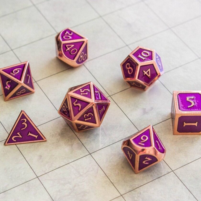 Purple and Rose Gold Metal Dice Set - Image 3