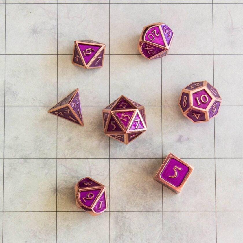 Purple and Rose Gold Metal Dice Set - Image 5