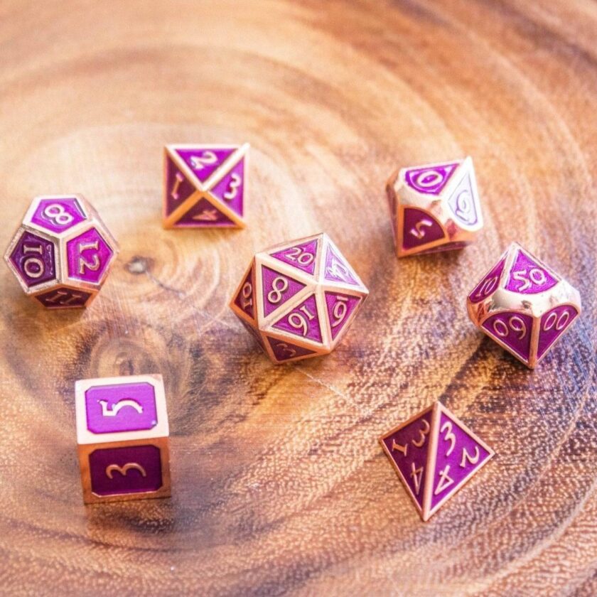 Purple and Rose Gold Metal Dice Set - Image 6