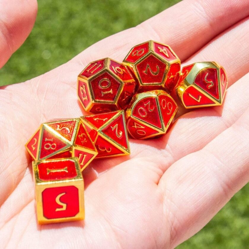 Red and Gold Metal Dice Set