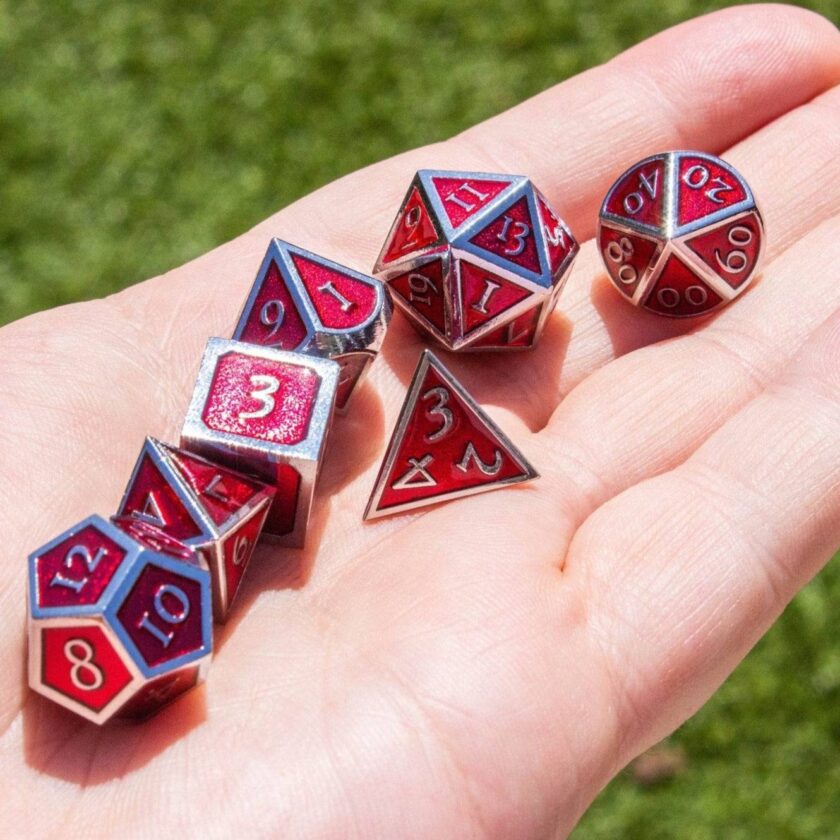 Red and Silver Metal Dice Set