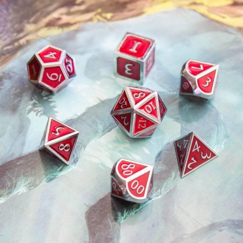 Red and Silver Metal Dice Set - Image 2