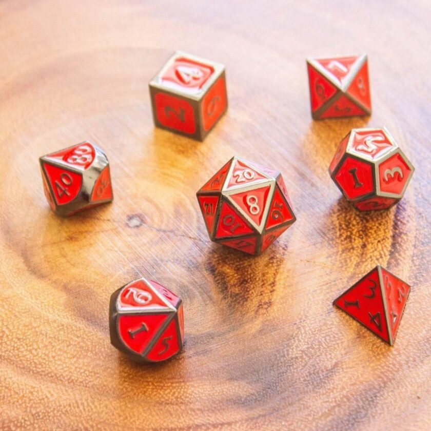 Red with Black outline Metal Dice Set