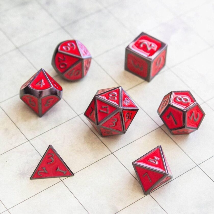 Red with Black outline Metal Dice Set - Image 5