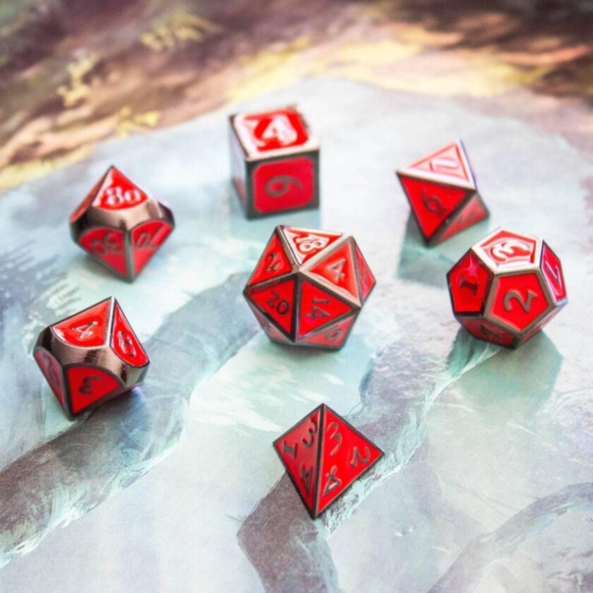 Red with Black outline Metal Dice Set - Image 4