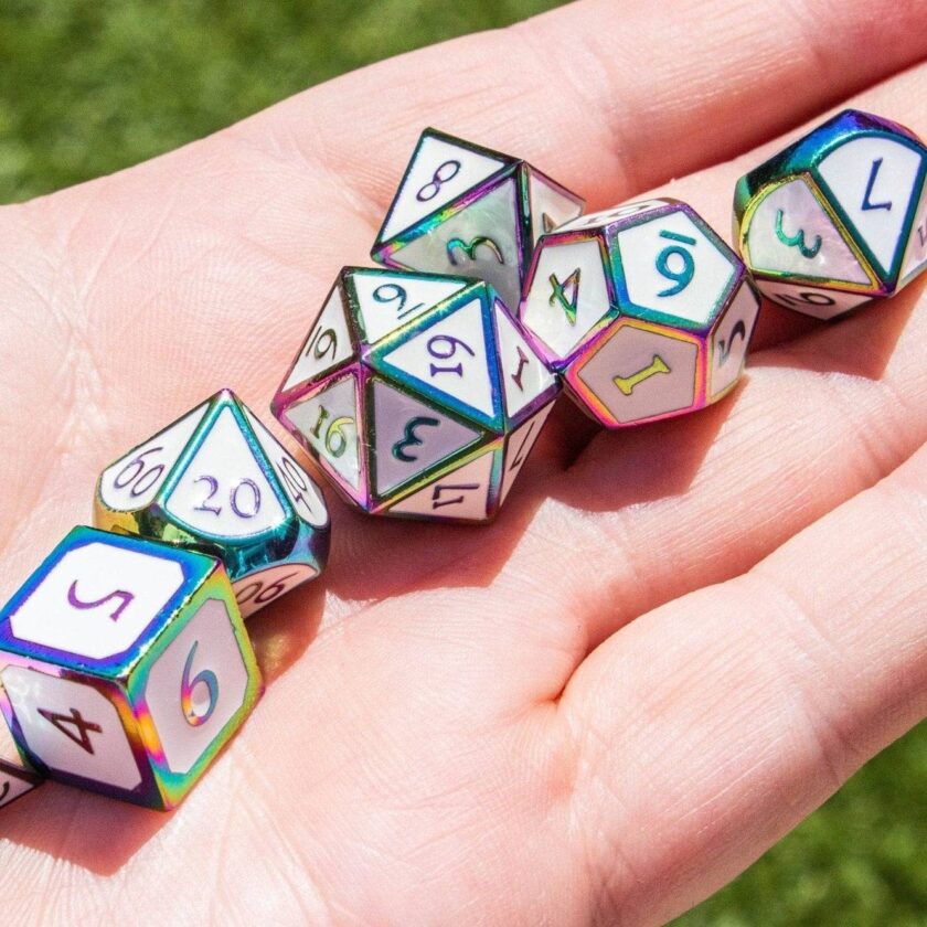 White and Rainbow Metal Dice Set - Image 2