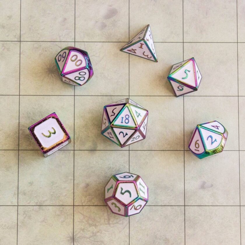 White and Rainbow Metal Dice Set - Image 3