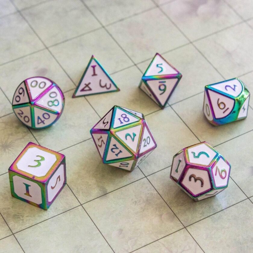 White and Rainbow Metal Dice Set - Image 4