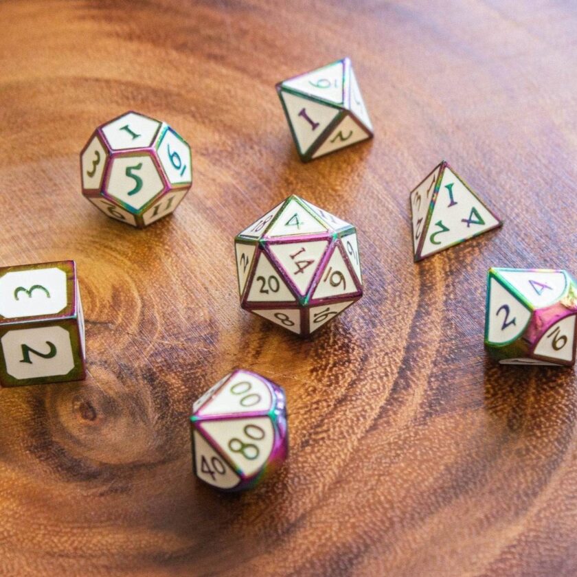 White and Rainbow Metal Dice Set