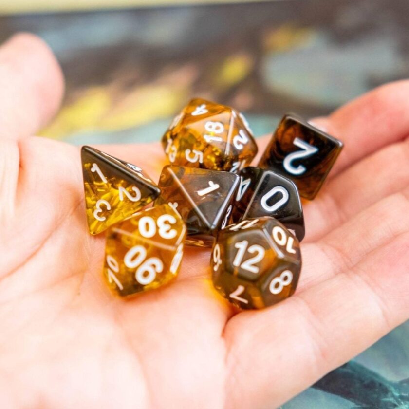 Yellow Tiger Eye Dice Set